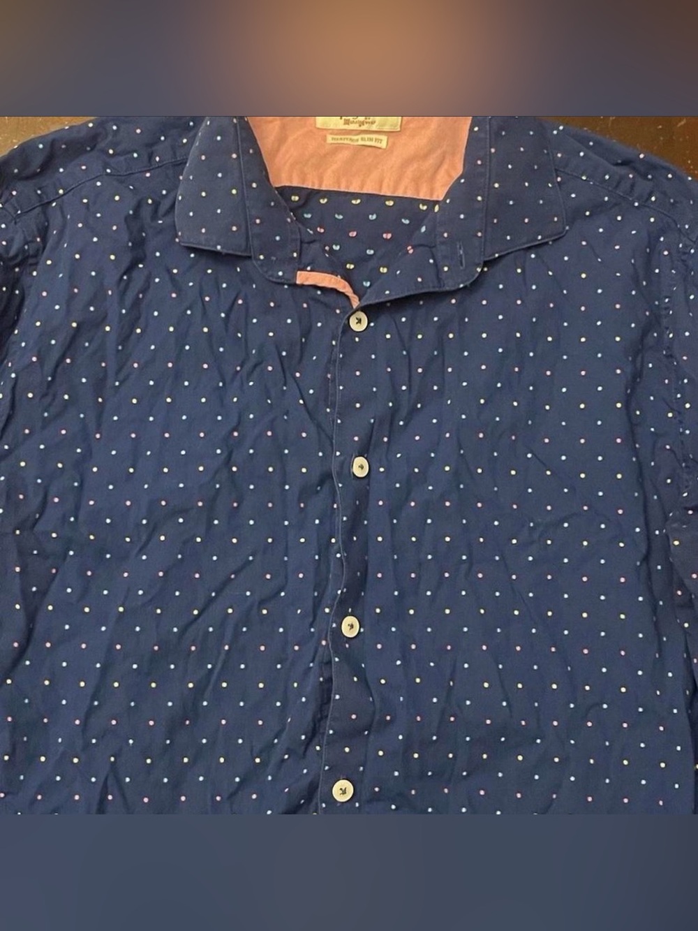 Original Penguin Munsingwear Heritage Slim Fit Button Up Shirt Navy Polka